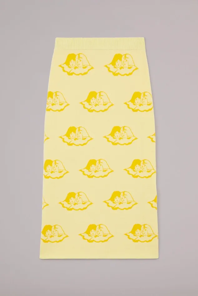 Women Fiorucci Knitwear All Over Angels Knit Midi Skirt Yellow Women Fiorucci Knitwear All Over Angels Knit Midi Skirt Yellow