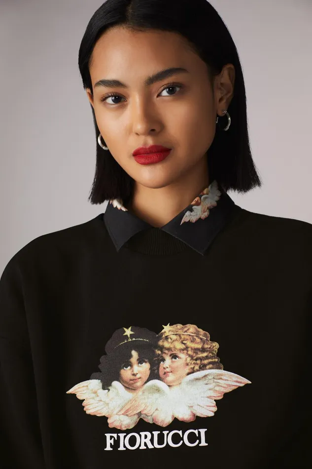 Women Fiorucci Sweatshirts and Hoodies Angels Sweatshirt Black