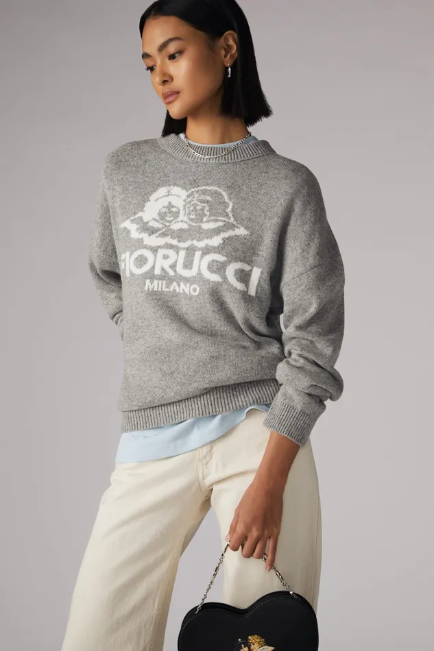 Women Fiorucci Sweatshirts and Hoodies Milano Angels Knit Jumper Grey