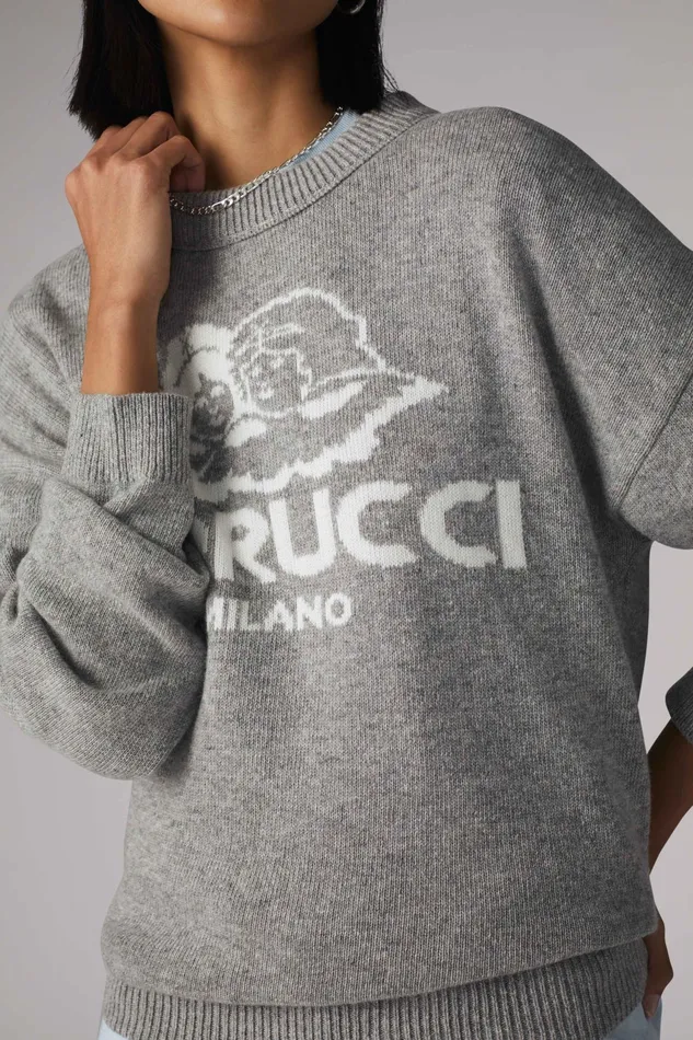 Women Fiorucci Sweatshirts and Hoodies Milano Angels Knit Jumper Grey
