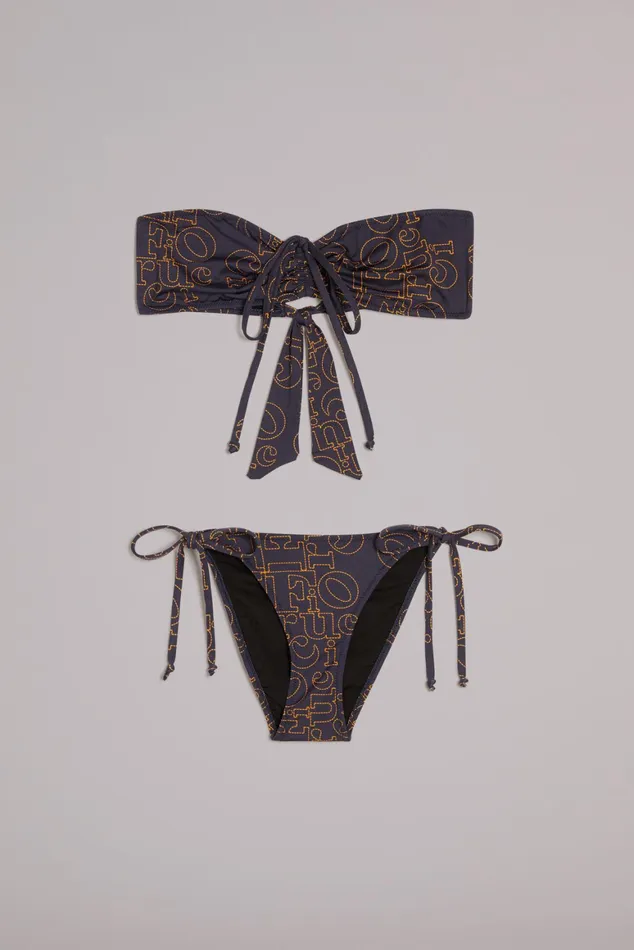 Women Fiorucci Swimwear Embroidered Denim Print Bikini Blue Women Fiorucci Swimwear Embroidered Denim Print Bikini Blue