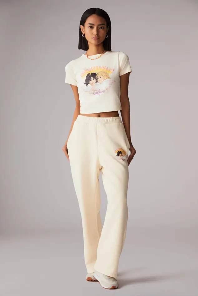Women Fiorucci TShirts and Tops Angels Jeans Logo Baby TShirt Cream