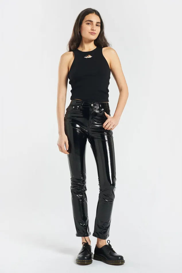 Women Fiorucci TShirts and Tops Icon Angels Ribbed Vest Black