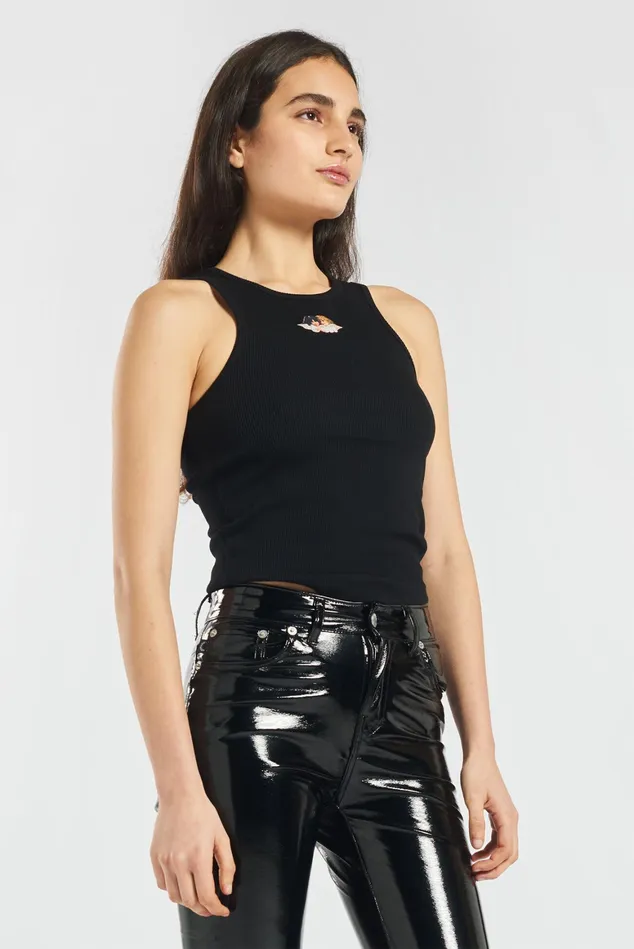 Women Fiorucci TShirts and Tops Icon Angels Ribbed Vest Black