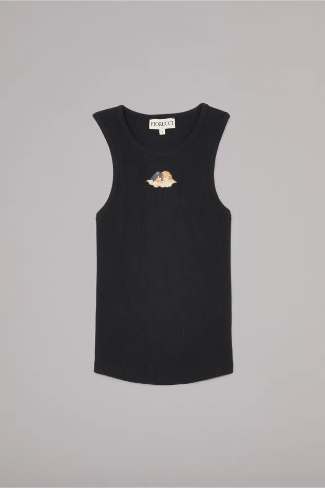 Women Fiorucci TShirts and Tops Icon Angels Ribbed Vest Black