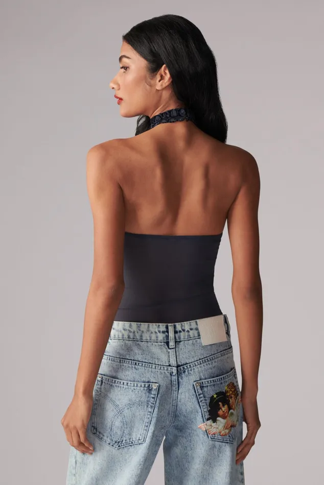 Women Fiorucci TShirts and Tops Monogram Logo Halter Neck Top Navy Women Fiorucci TShirts and Tops Monogram Logo Halter Neck Top Navy