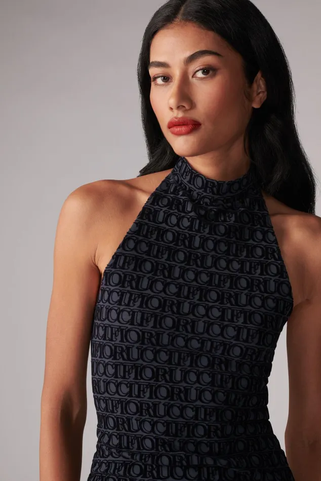 Women Fiorucci TShirts and Tops Monogram Logo Halter Neck Top Navy Women Fiorucci TShirts and Tops Monogram Logo Halter Neck Top Navy