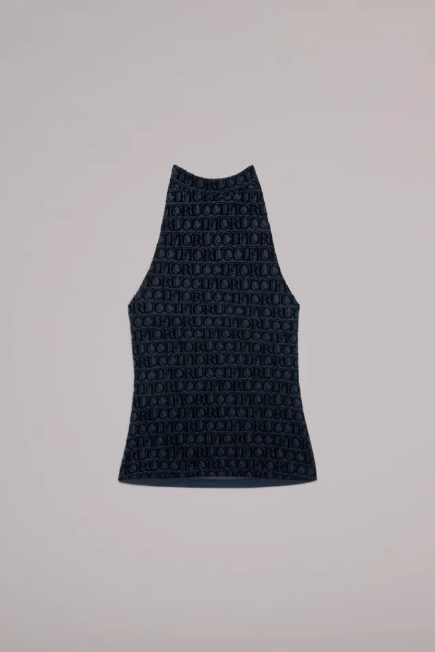 Women Fiorucci TShirts and Tops Monogram Logo Halter Neck Top Navy Women Fiorucci TShirts and Tops Monogram Logo Halter Neck Top Navy