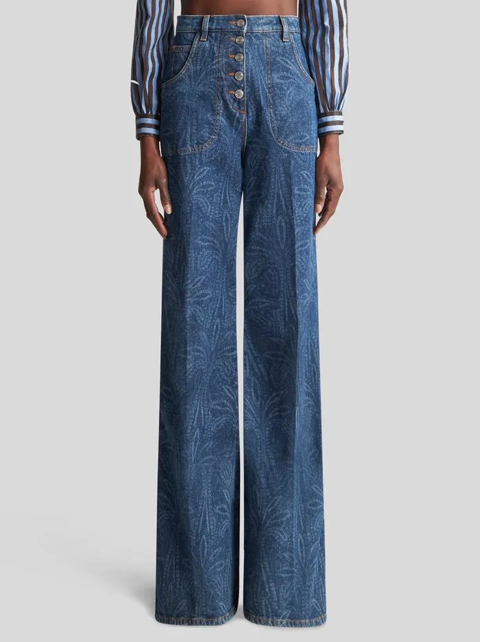 Women Flared Jeans With Palm Trees Etro Trousers