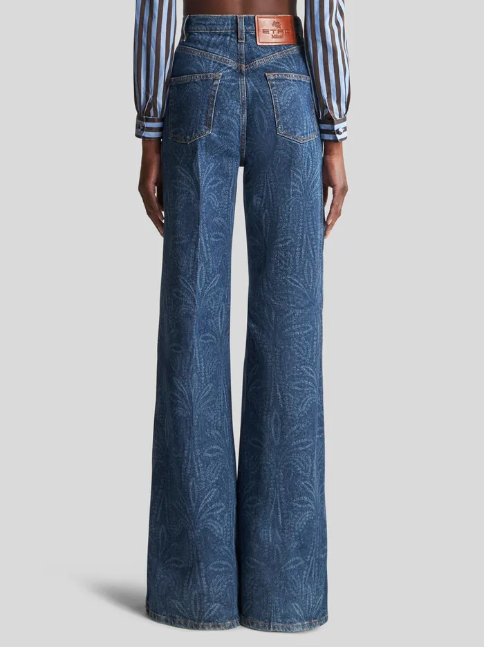 Women Flared Jeans With Palm Trees Etro Trousers