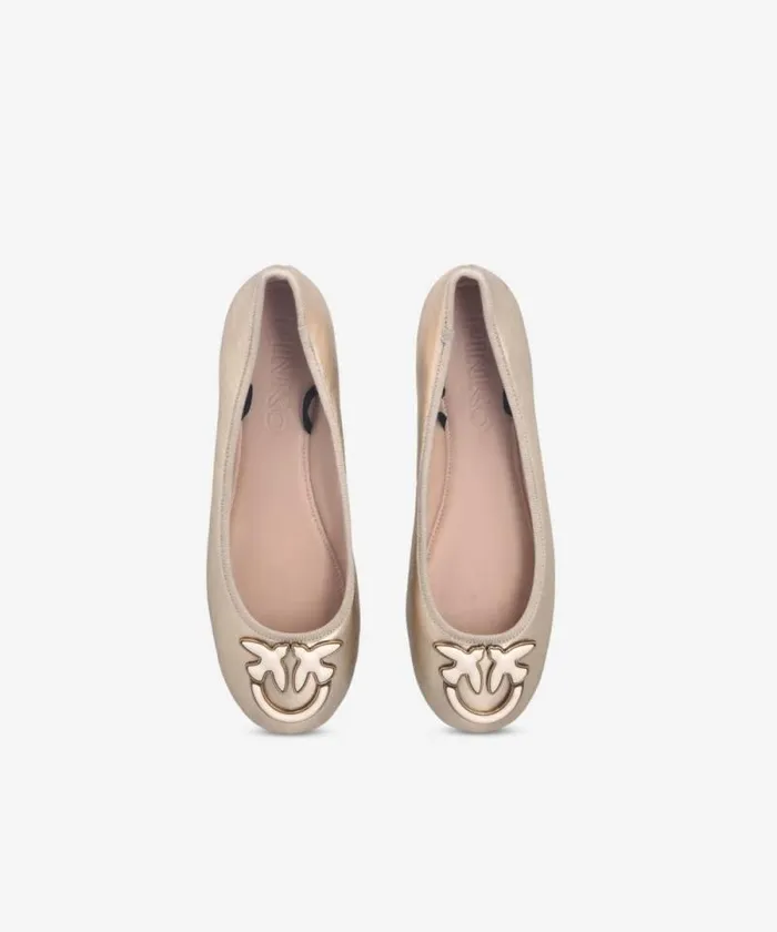 Women Flats Pinko Laminated Leather Ballerinas With Removable Ribbons Light Gold Women Flats Pinko Laminated Leather Ballerinas With Removable Ribbons Light Gold