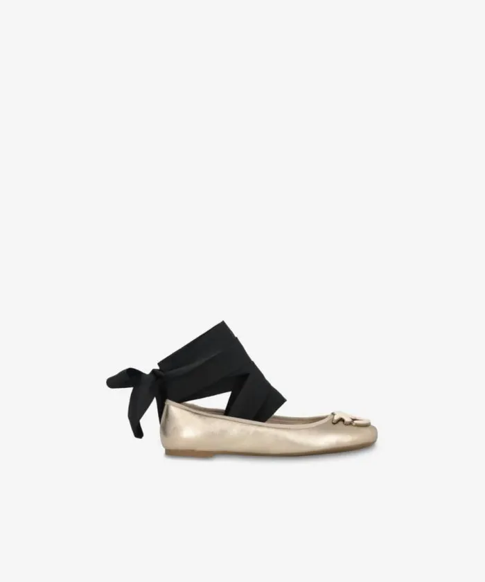 Women Flats Pinko Laminated Leather Ballerinas With Removable Ribbons Light Gold Women Flats Pinko Laminated Leather Ballerinas With Removable Ribbons Light Gold