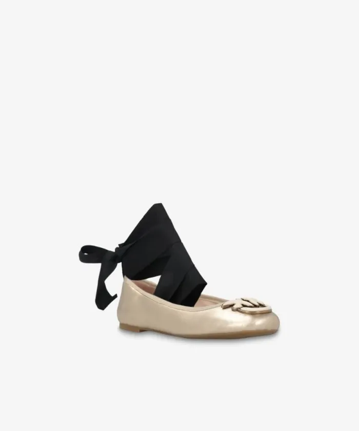 Women Flats Pinko Laminated Leather Ballerinas With Removable Ribbons Light Gold Women Flats Pinko Laminated Leather Ballerinas With Removable Ribbons Light Gold