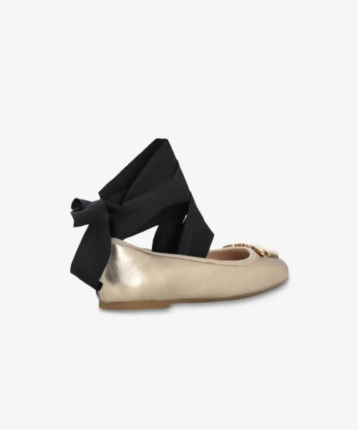 Women Flats Pinko Laminated Leather Ballerinas With Removable Ribbons Light Gold Women Flats Pinko Laminated Leather Ballerinas With Removable Ribbons Light Gold