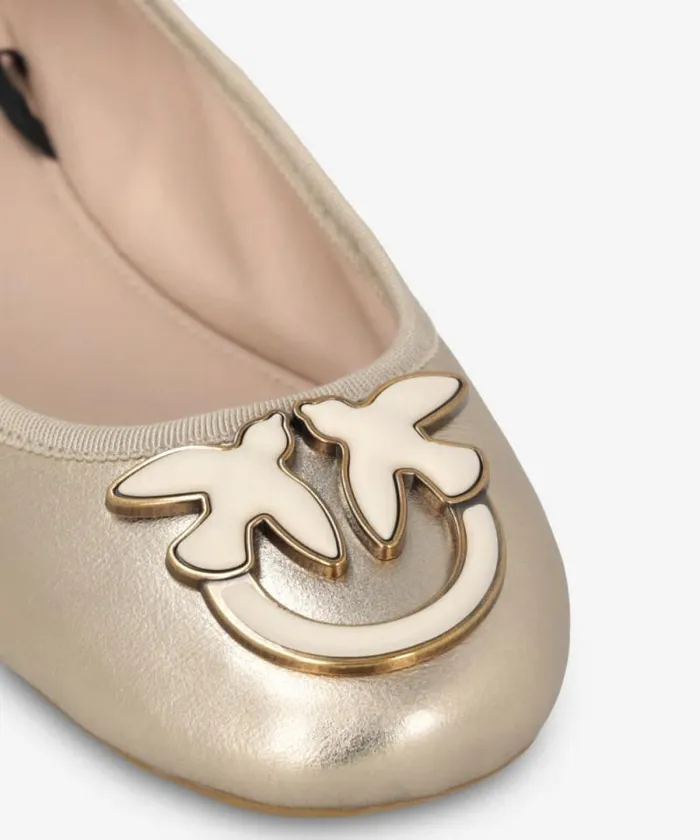 Women Flats Pinko Laminated Leather Ballerinas With Removable Ribbons Light Gold Women Flats Pinko Laminated Leather Ballerinas With Removable Ribbons Light Gold