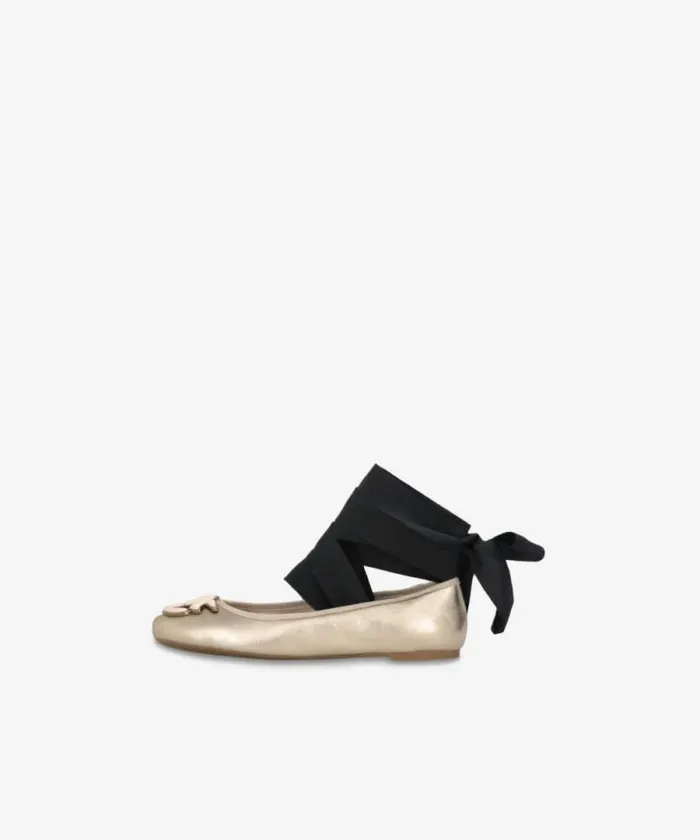 Women Flats Pinko Laminated Leather Ballerinas With Removable Ribbons Light Gold Women Flats Pinko Laminated Leather Ballerinas With Removable Ribbons Light Gold