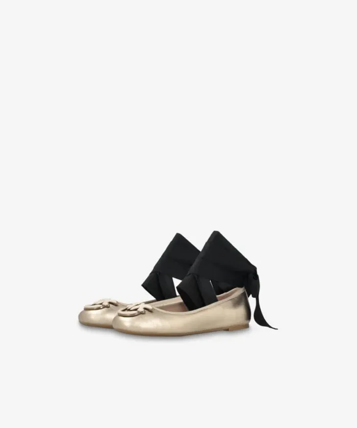 Women Flats Pinko Laminated Leather Ballerinas With Removable Ribbons Light Gold Women Flats Pinko Laminated Leather Ballerinas With Removable Ribbons Light Gold