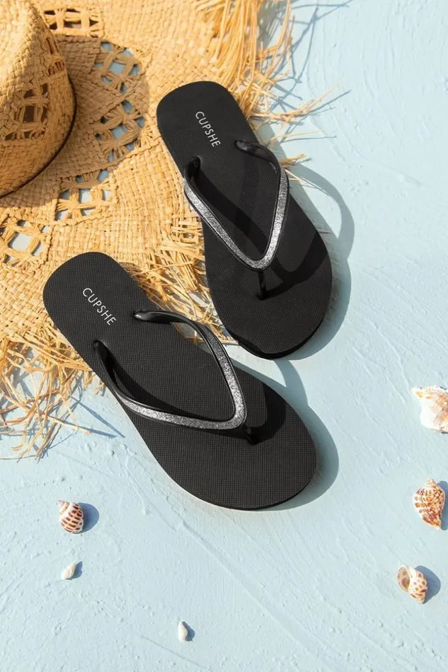 Women Flip Flops Cupshe Noire Minimalist Flip Flops Black