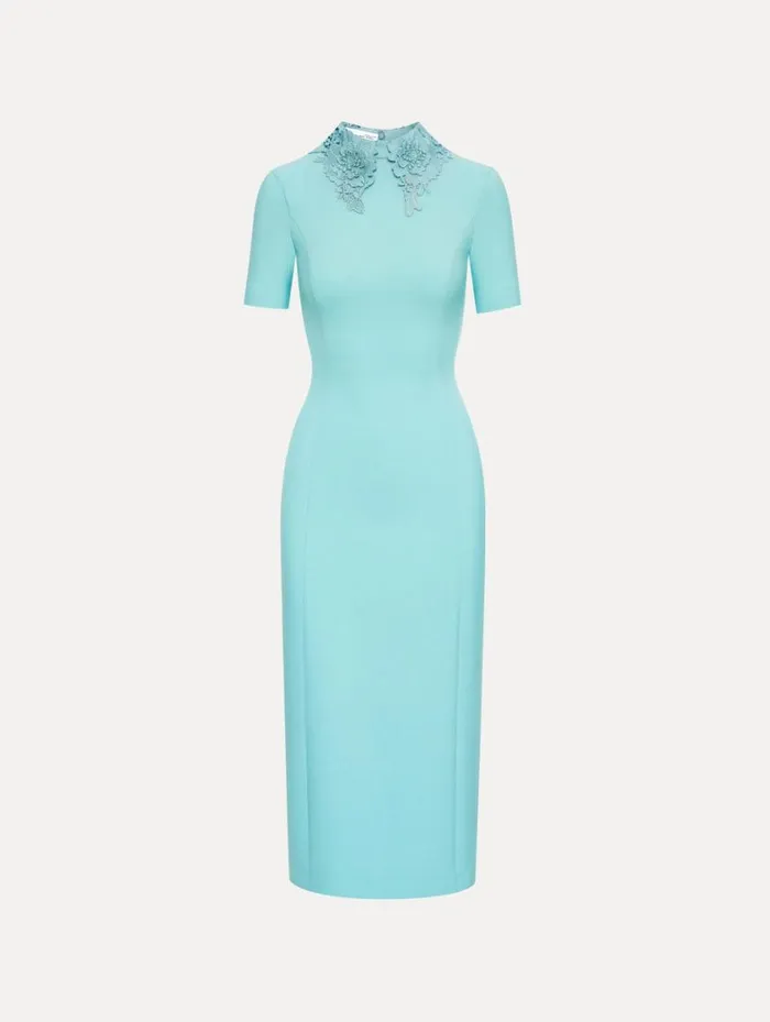 Women Floral Guipure Collar Midi Dress Soft Mint Oscar De La Renta Dresses