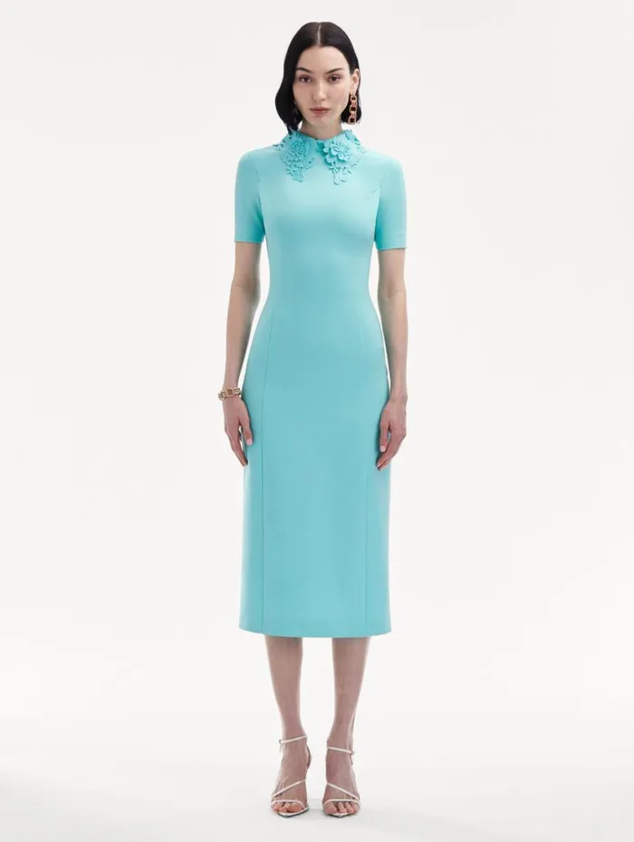 Women Floral Guipure Collar Midi Dress Soft Mint Oscar De La Renta Dresses
