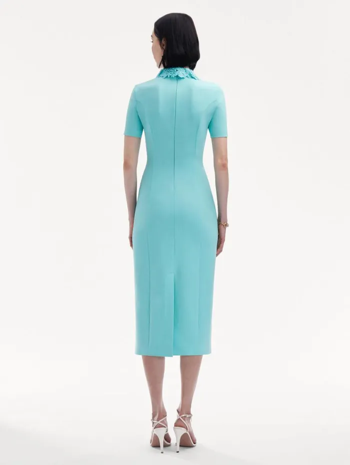 Women Floral Guipure Collar Midi Dress Soft Mint Oscar De La Renta Dresses