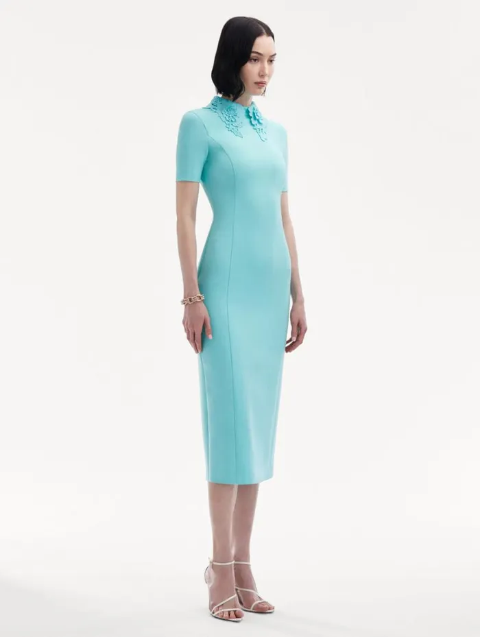 Women Floral Guipure Collar Midi Dress Soft Mint Oscar De La Renta Dresses