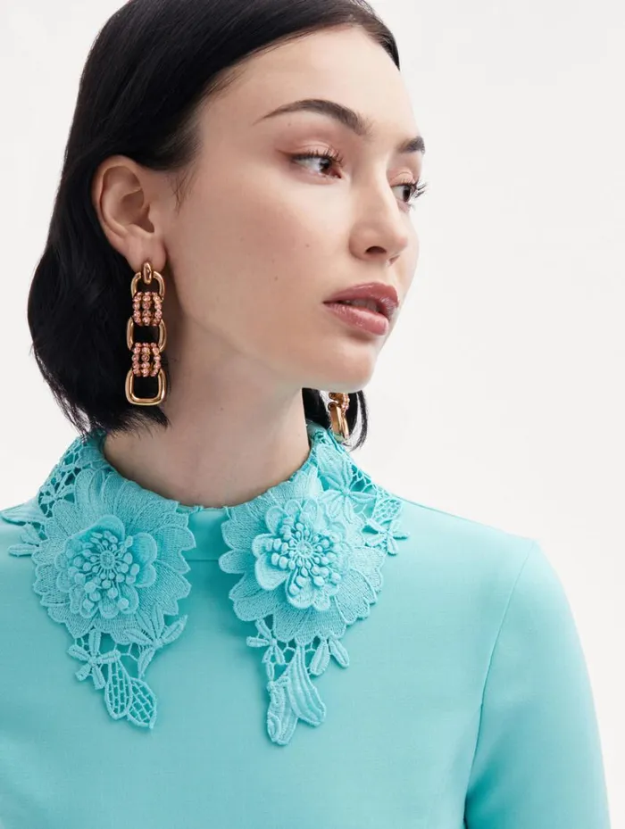 Women Floral Guipure Collar Midi Dress Soft Mint Oscar De La Renta Dresses