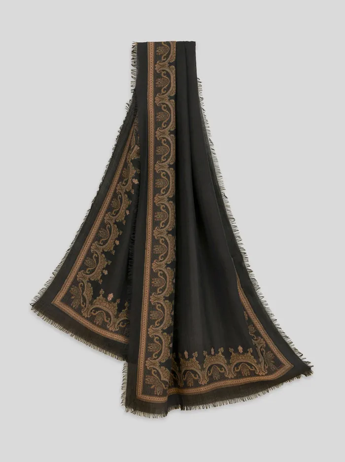 Women Fringed Cashmere And Cotton Scarf Etro Scarves And Silk