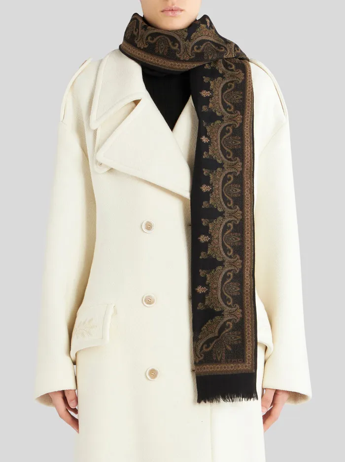 Women Fringed Cashmere And Cotton Scarf Etro Scarves And Silk