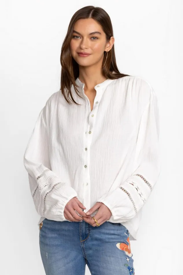 Women GAUZE PEASANT TOP Natural Johnny Was Tops