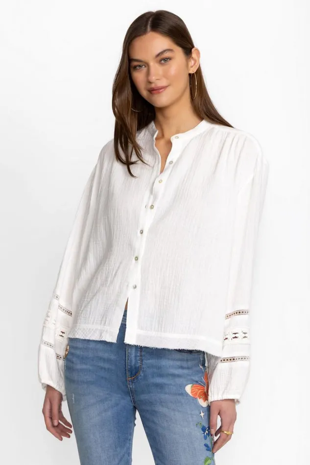 Women GAUZE PEASANT TOP Natural Johnny Was Tops
