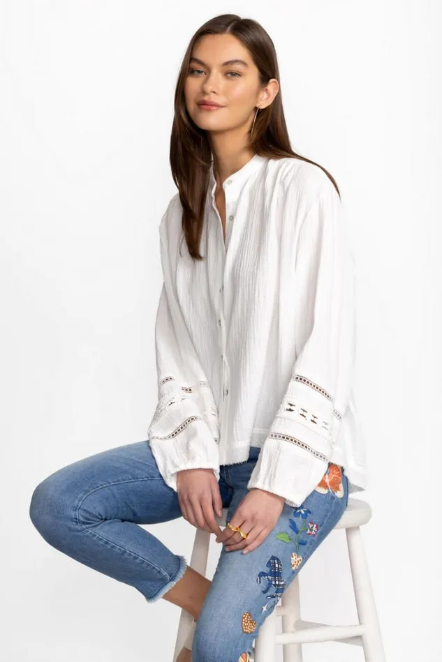 Women GAUZE PEASANT TOP Natural Johnny Was Tops