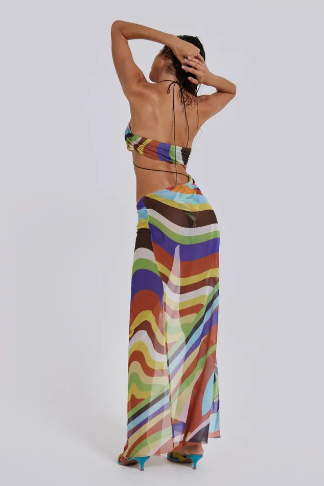 Women Geo Print Draped Jersey Maxi Dress Jaded London Beach Cover Ups