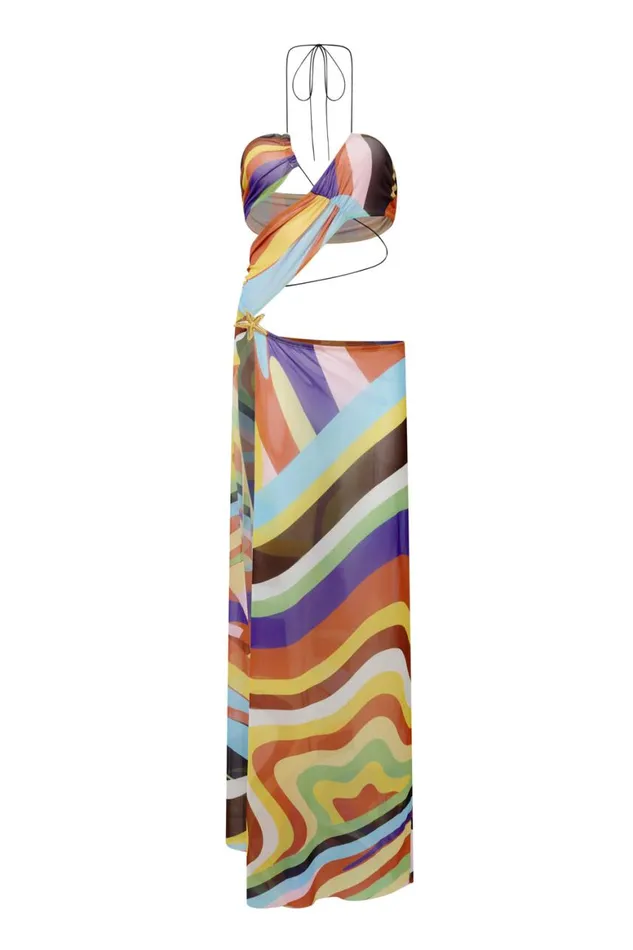 Women Geo Print Draped Jersey Maxi Dress Jaded London Beach Cover Ups