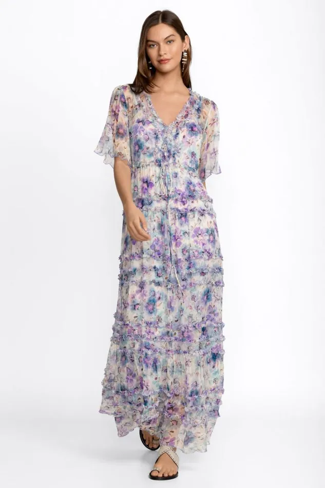 Women GLINDA SILK MAXI DRESS Glinda Johnny Was Dresses