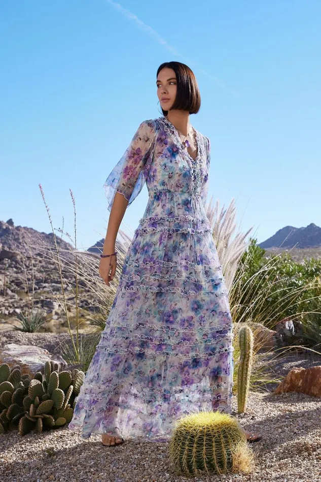 Women GLINDA SILK MAXI DRESS Glinda Johnny Was Dresses