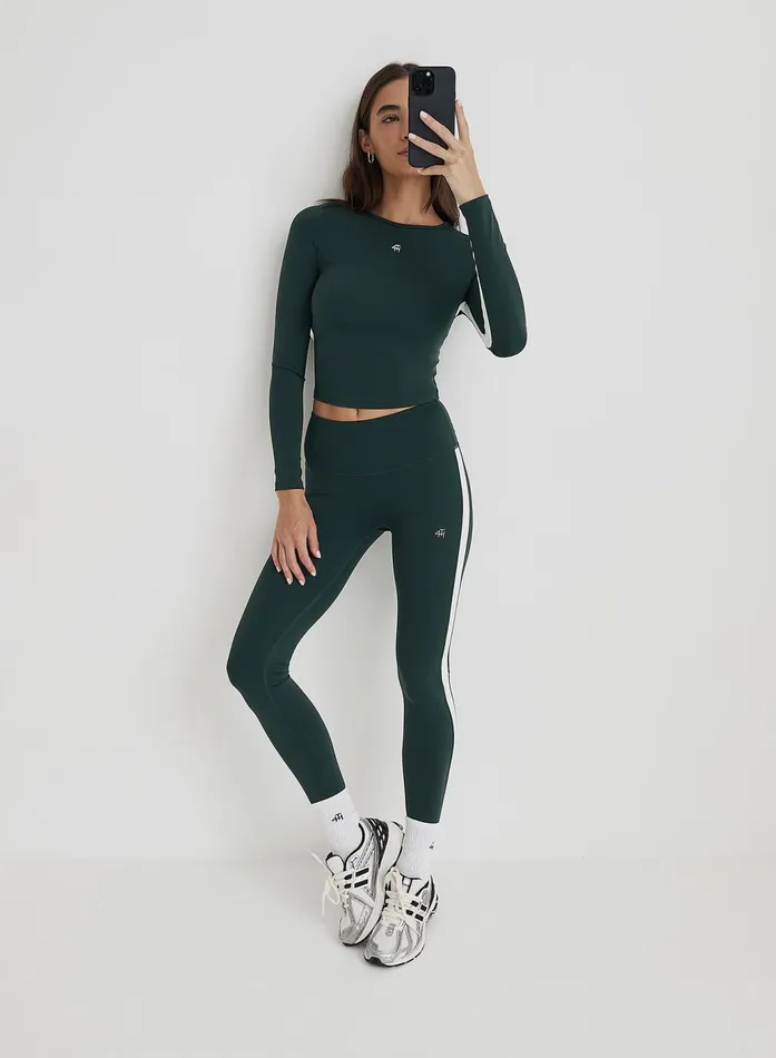 Women Green 4th Branded Contrast Stripe Legging Abby 4th and Reckless Athleisure