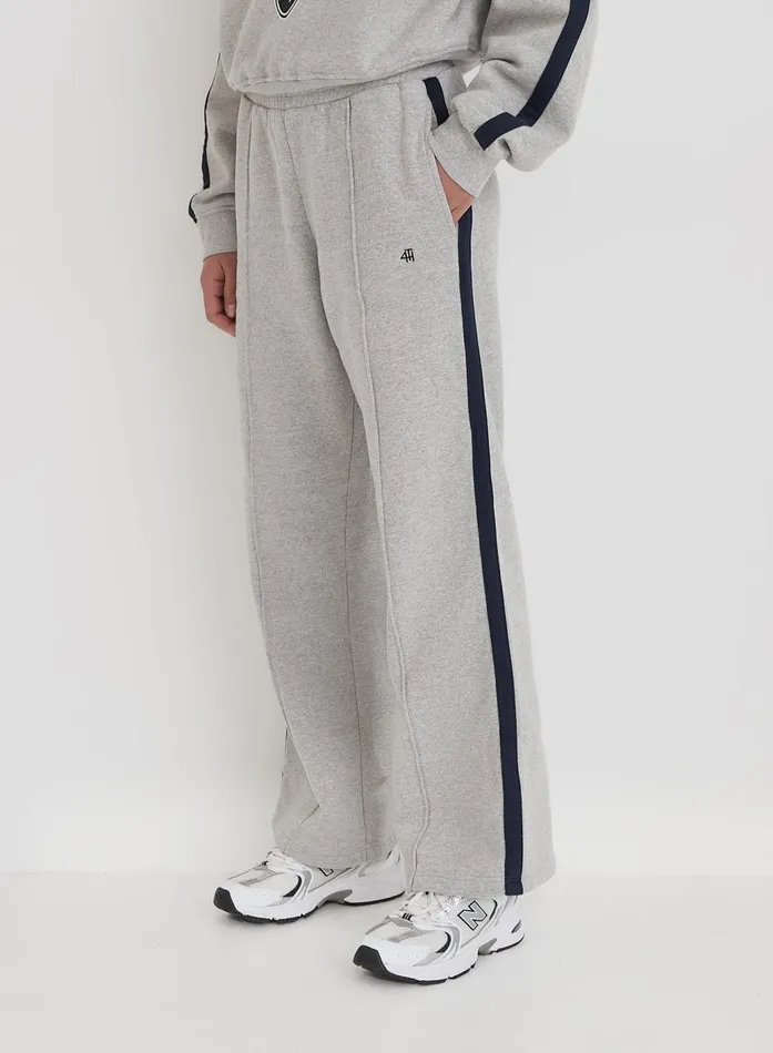 Women Grey Contrast Stripe Wide Leg Jogger Betty 4th and Reckless Athleisure