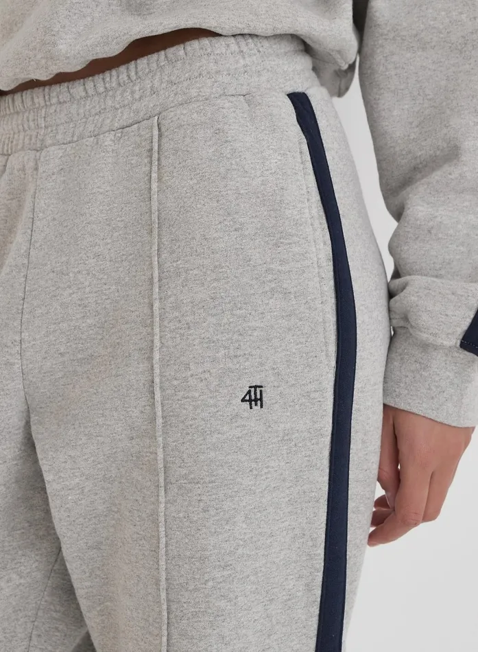 Women Grey Contrast Stripe Wide Leg Jogger Betty 4th and Reckless Athleisure