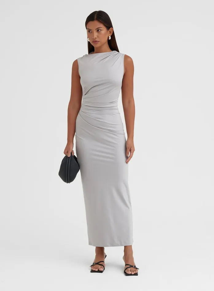 Women Grey Ruched Jersey Midaxi Dress 8211 Tamilda 4th and Reckless Dresses