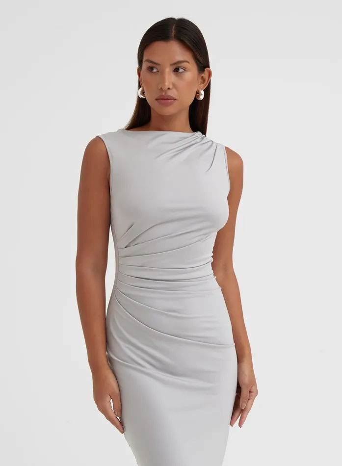 Women Grey Ruched Jersey Midaxi Dress 8211 Tamilda 4th and Reckless Dresses