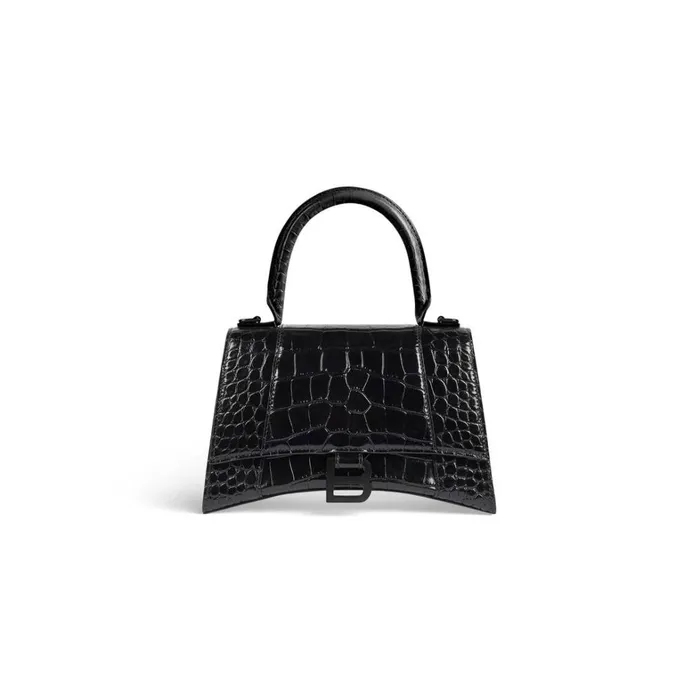 Women Handbags Balenciaga Hourglass Small Handbag Crocodile Embossed In Black Women Handbags Balenciaga Hourglass Small Handbag Crocodile Embossed In Black