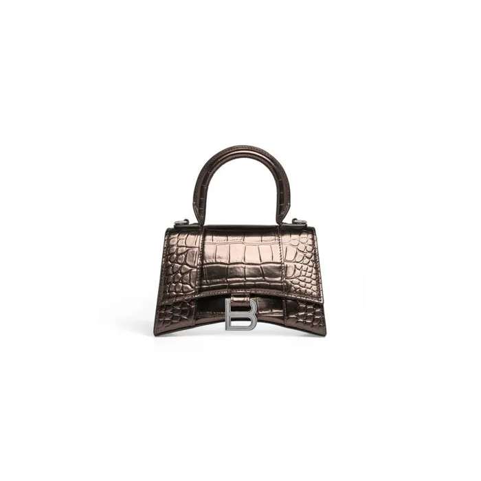 Women Handbags Balenciaga Hourglass Xs Handbag Metallized Crocodile Embossed In Bronze
