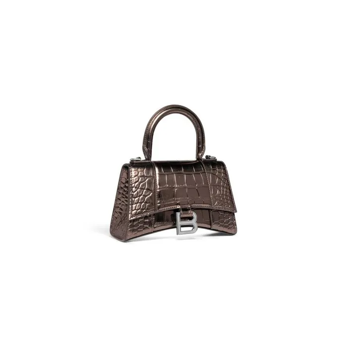 Women Handbags Balenciaga Hourglass Xs Handbag Metallized Crocodile Embossed In Bronze