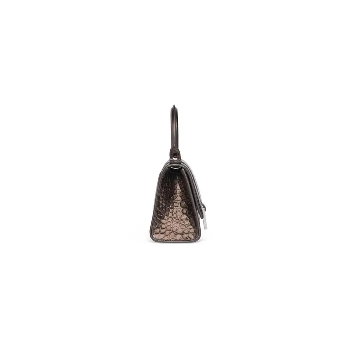 Women Handbags Balenciaga Hourglass Xs Handbag Metallized Crocodile Embossed In Bronze