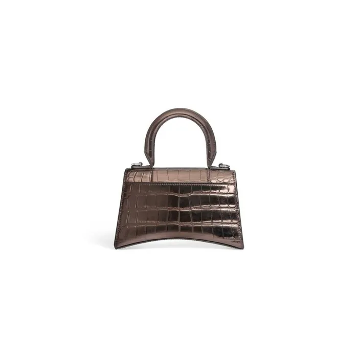 Women Handbags Balenciaga Hourglass Xs Handbag Metallized Crocodile Embossed In Bronze