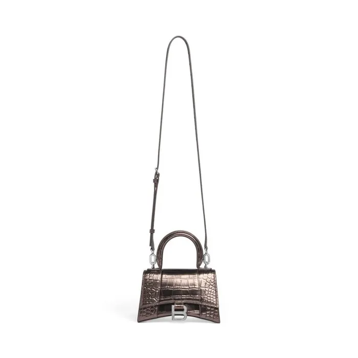 Women Handbags Balenciaga Hourglass Xs Handbag Metallized Crocodile Embossed In Bronze