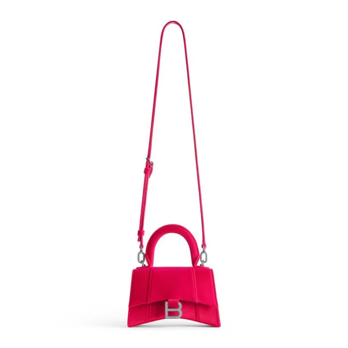 Women Handbags Balenciaga Hourglass Xs Handbag Velvet Jersey In Bright Pink