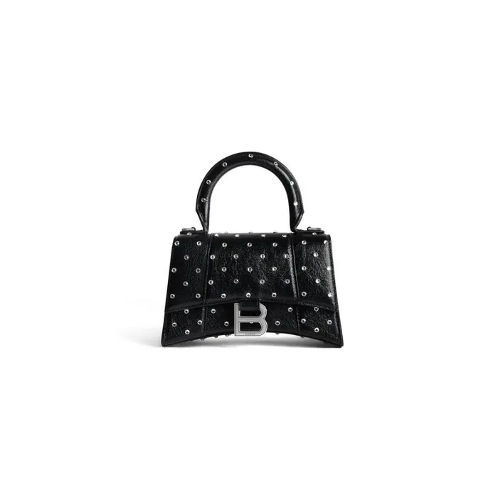 Women Handbags Balenciaga Hourglass Xs Handbag With Rhinestones In Black