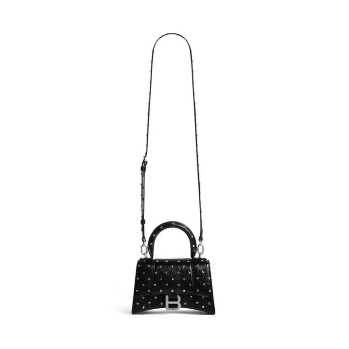 Women Handbags Balenciaga Hourglass Xs Handbag With Rhinestones In Black